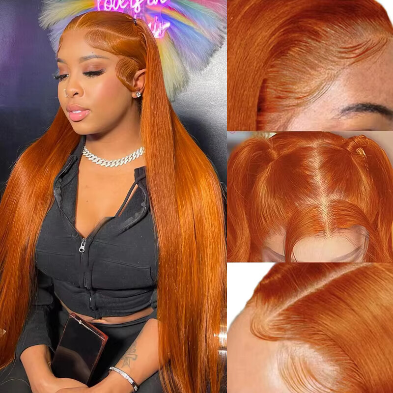 Glueless Wear And Go Human Hair Wig - 34 Inch Orange Ginger Lace Front