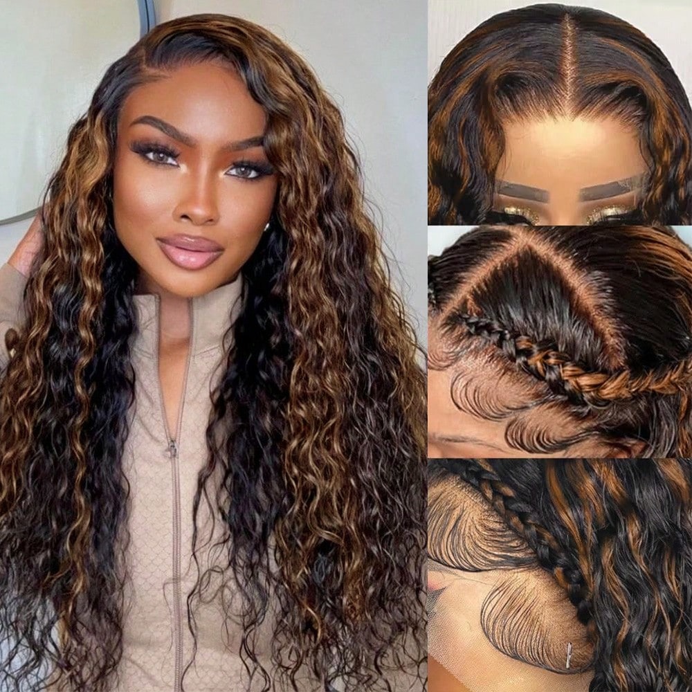 Hd Lace Frontal Wig Human Hair Pre Plucked - 16-34 Inch 1B/30# Ombre Brown Deep