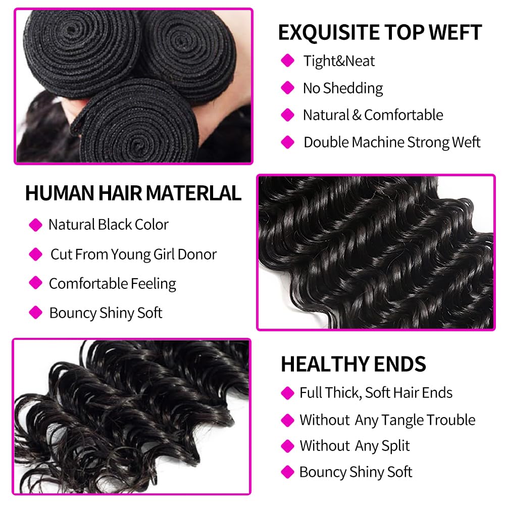 100% Brazilian Virgin Human Ha - đánh giá và giá Deep Wave 3 Bundles With Closure